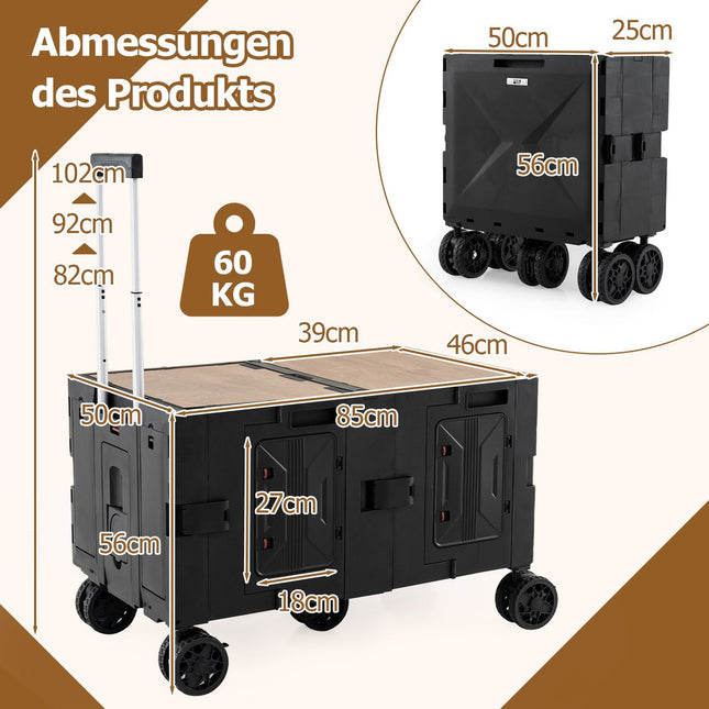 Foldable Wagon with Tabletop, Adjustable Handle, Black