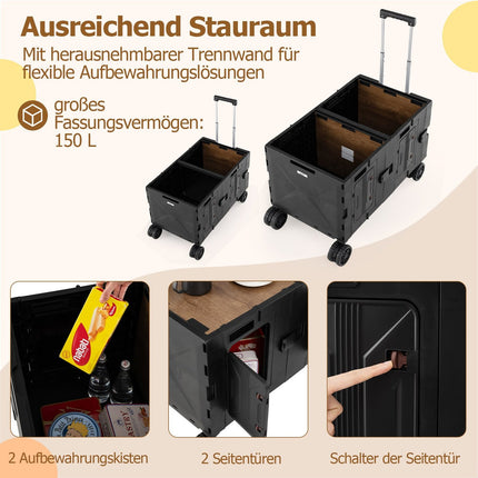 Foldable Wagon with Tabletop, Adjustable Handle, Black