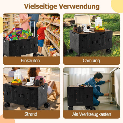 Foldable Wagon with Tabletop, Adjustable Handle, Black