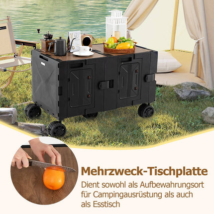Foldable Wagon with Tabletop, Adjustable Handle, Black