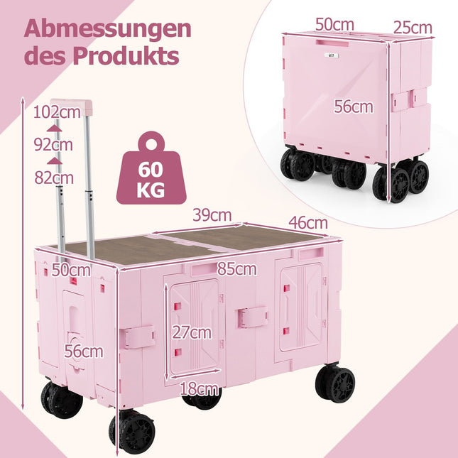 Foldable Wagon with Tabletop, Adjustable Handle, Pink