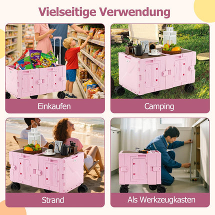 Foldable Wagon with Tabletop, Adjustable Handle, Pink