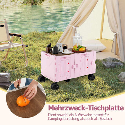 Foldable Wagon with Tabletop, Adjustable Handle, Pink