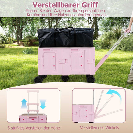 Foldable Wagon with Tabletop, Adjustable Handle, Pink