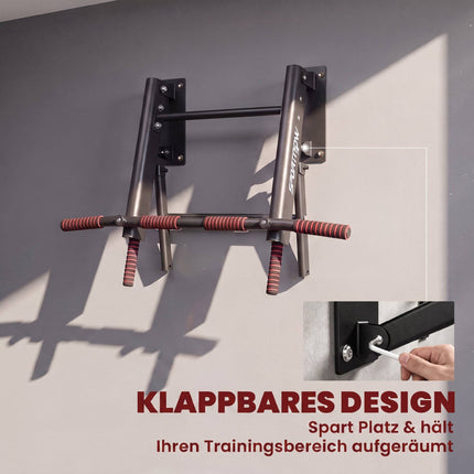 Foldable Wall-Mounted Pull-Up Bar, Non-Slip Foam Grips, Black