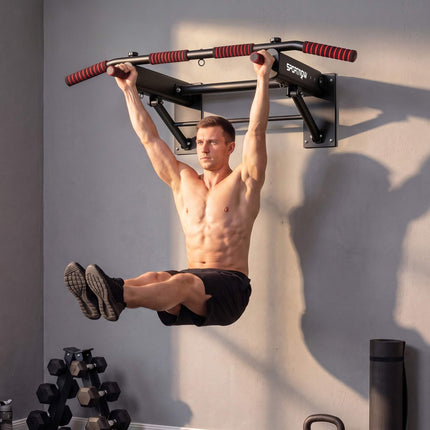 Foldable Wall-Mounted Pull-Up Bar, Non-Slip Foam Grips, Black