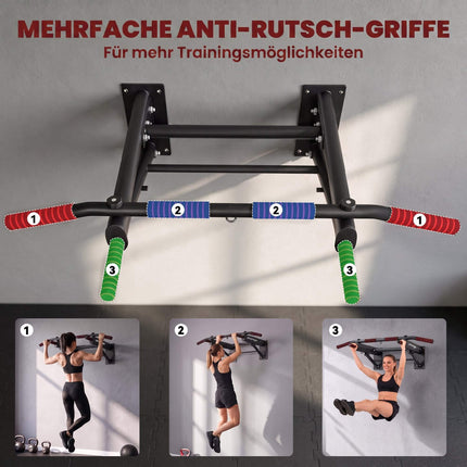 Foldable Wall-Mounted Pull-Up Bar, Non-Slip Foam Grips, Black