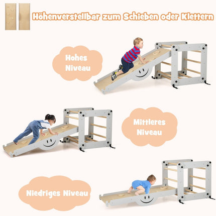 Foldable Wooden Climber Toys with Adjustable & Reversible Ramp Montessori Climbing Set Gray