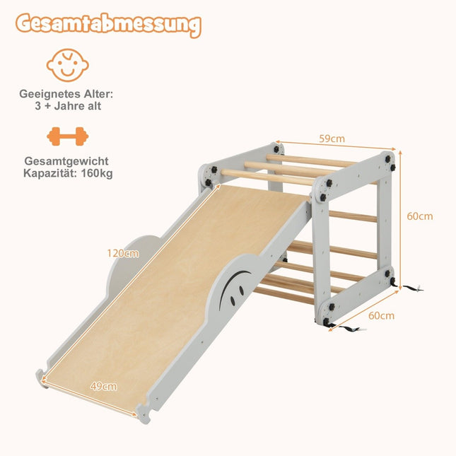 Foldable Wooden Climber Toys with Adjustable & Reversible Ramp Montessori Climbing Set Gray