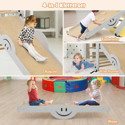 Foldable Wooden Climber Toys with Adjustable & Reversible Ramp Montessori Climbing Set Gray
