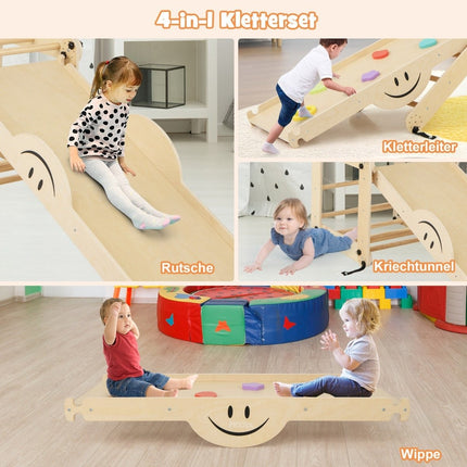 Foldable Wooden Climber Toys with Adjustable & Reversible Ramp Montessori Climbing Set Natural