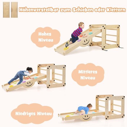 Foldable Wooden Climber Toys with Adjustable & Reversible Ramp Montessori Climbing Set Natural