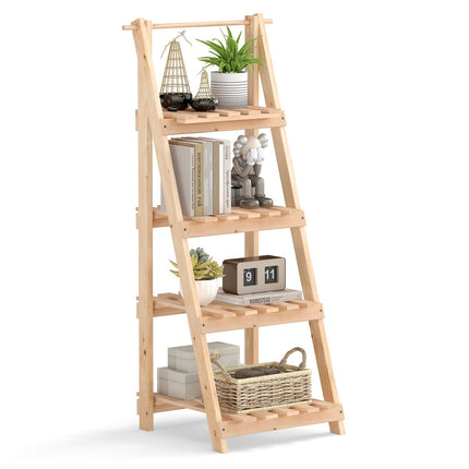 Foldable Wooden Plant Stand with 4 Shelves, 52x38x109 cm