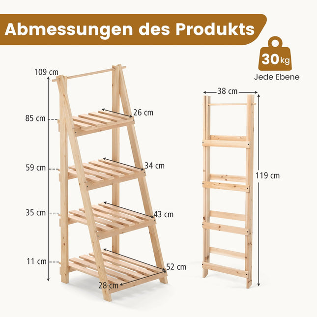 Foldable Wooden Plant Stand with 4 Shelves, 52x38x109 cm