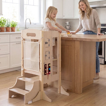 Foldable Wooden Toddler Kitchen Step Stool with Chalkboard