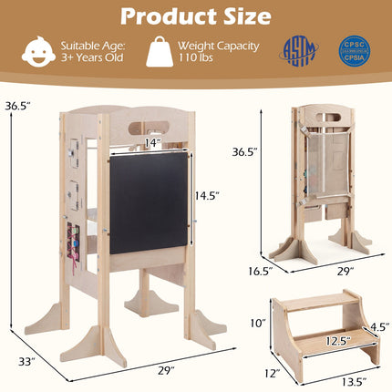 Foldable Wooden Toddler Kitchen Step Stool with Chalkboard