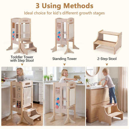 Foldable Wooden Toddler Kitchen Step Stool with Chalkboard