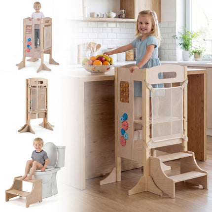 Foldable Wooden Toddler Kitchen Step Stool with Chalkboard