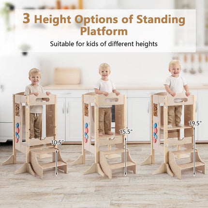 Foldable Wooden Toddler Kitchen Step Stool with Chalkboard