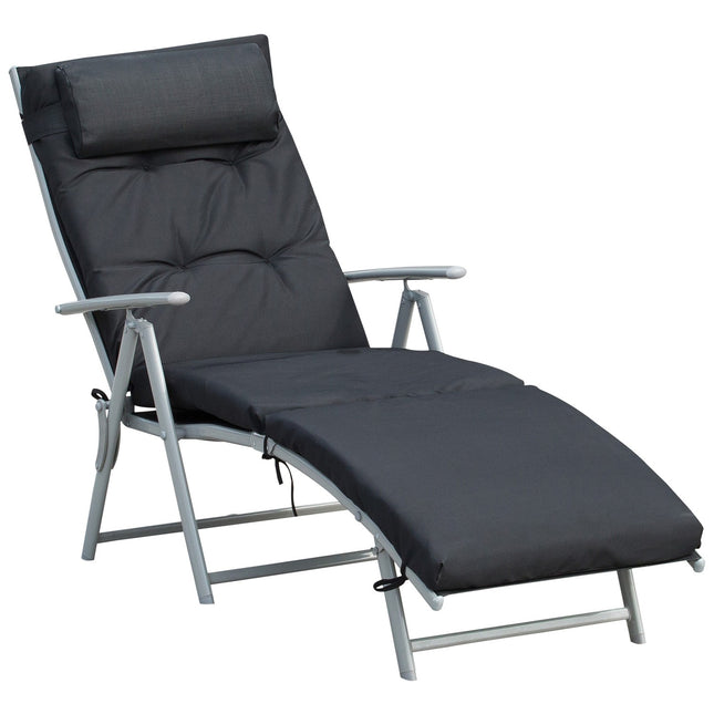 Folding beach chair, adjustable with cushion, black
