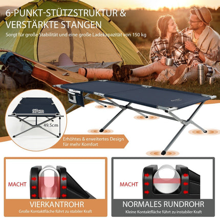 Foldable camp bed XXL 214.5 x 106 cm camping bed with side pocket