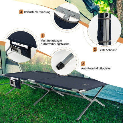 Foldable camp bed XXL 214.5 x 106 cm camping bed with side pocket