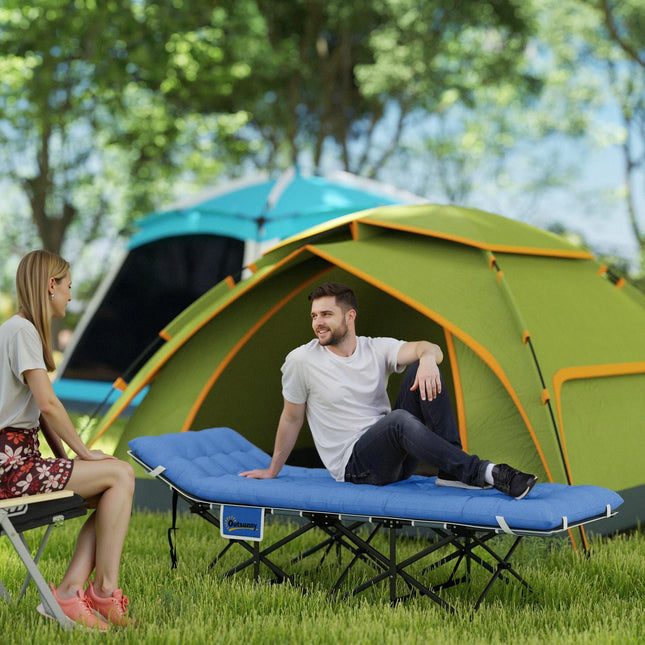 Folding camp bed with mattress and pillow - 190 cm, 150 kg limit