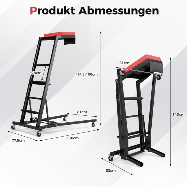 Foldable car lift with 114.5-168cm adjustable height & 3-speed angle automotive engine lift
