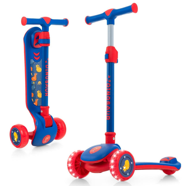 Foldable children's scooter with PU LED wheels and rear brake, height-adjustable scooter, blue