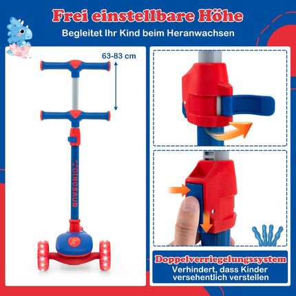 Foldable children's scooter with PU LED wheels and rear brake, height-adjustable scooter, blue