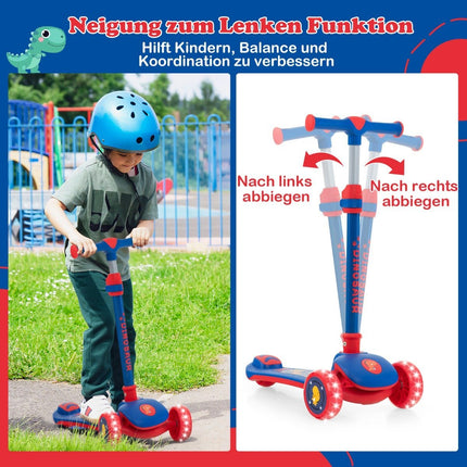 Foldable children's scooter with PU LED wheels and rear brake, height-adjustable scooter, blue