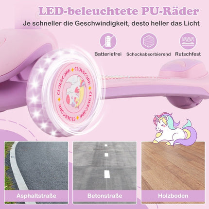 Foldable children's scooter with PU LED wheels and rear brake, height-adjustable scooter, pink
