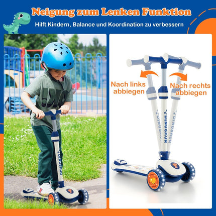 Foldable children's scooter with PU LED wheels and rear brake, height-adjustable scooter, white