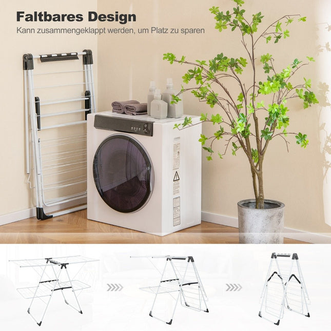 Foldable clothes dryer extendable with 2 levels drying rack laundry tower white