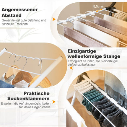 Foldable clothes dryer extendable with 2 levels drying rack laundry tower white