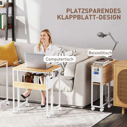 Foldable desk, convertible to side table, open shelf, natural