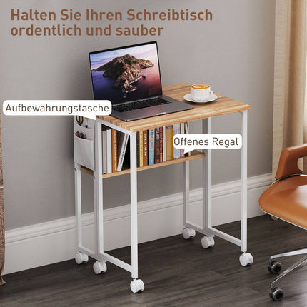 Foldable desk, convertible to side table, open shelf, natural