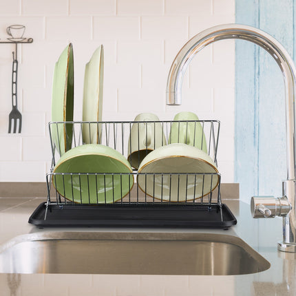 Foldable dish rack with drip tray