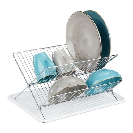 Foldable dish rack with drip tray