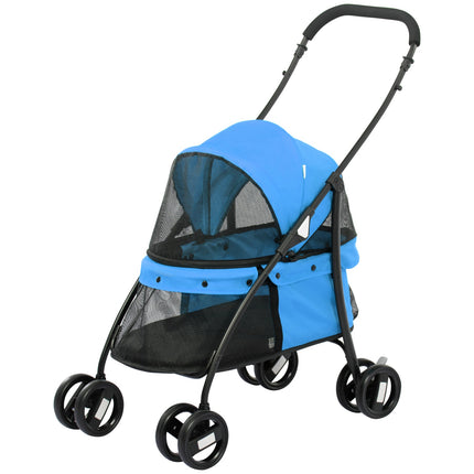 Collapsible dog carriage, mesh window, Oxford blue, safety lines