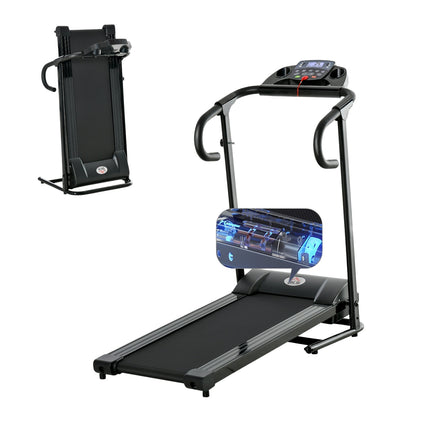 Foldable electric treadmill, 500W, LCD, Phone holder, Black