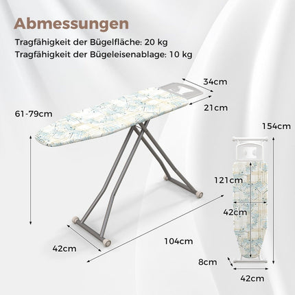 Foldable ironing board with iron rest &amp; 7 Adjustable height ironing table with a load capacity of up to 30 kg, striped L