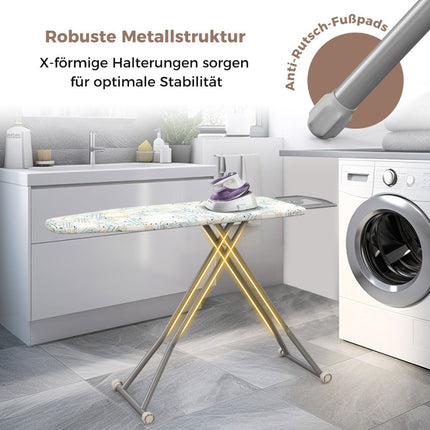 Foldable ironing board with iron rest &amp; 7 Adjustable height ironing table with a load capacity of up to 30 kg, striped L