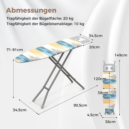 Foldable ironing board with iron rest &amp; Ironing board can hold up to 30kg blue and yellow M