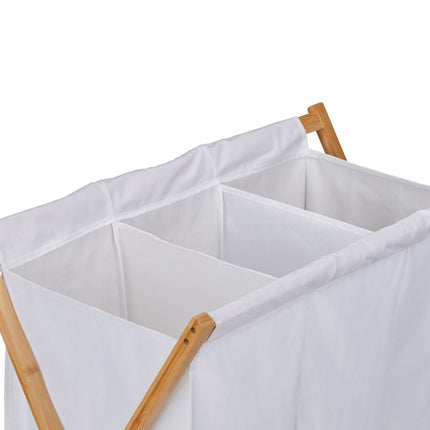 Foldable laundry basket with 3 compartments
