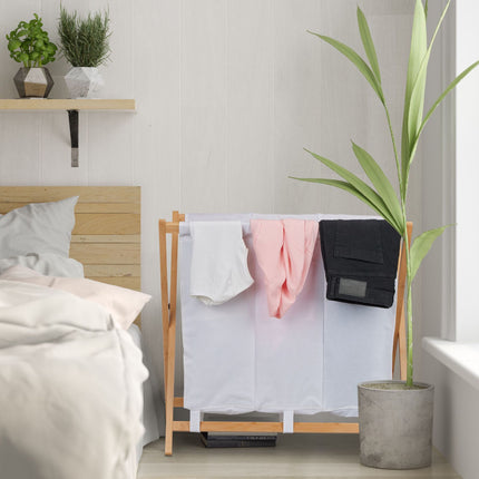 Foldable laundry basket with 3 compartments
