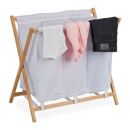 Foldable laundry basket with 3 compartments