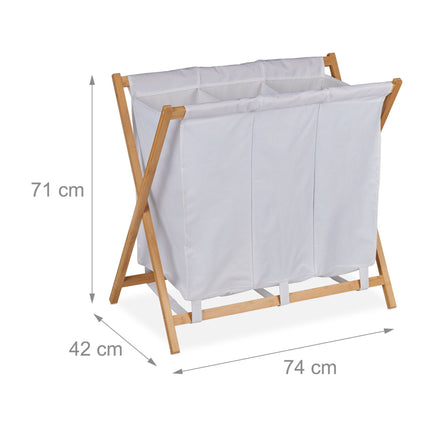 Foldable laundry basket with 3 compartments