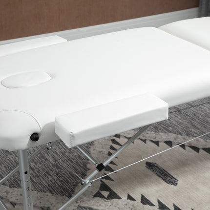 Height-adjustable massage table with cushion, white 215x60 cm
