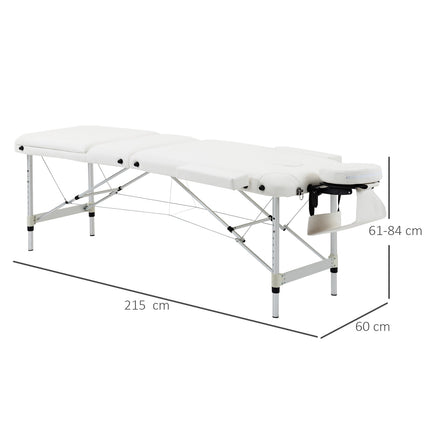 Height-adjustable massage table with cushion, white 215x60 cm